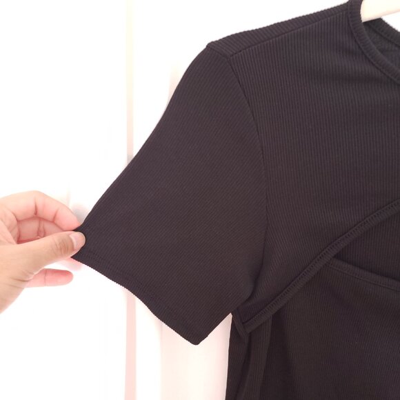 Bombom Women Black Short Sleeve Unique Cut Shirt Blouse Size Small Made in USA - Picture 6 of 13